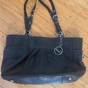 Coach Black Leather Bag with Pink Interior